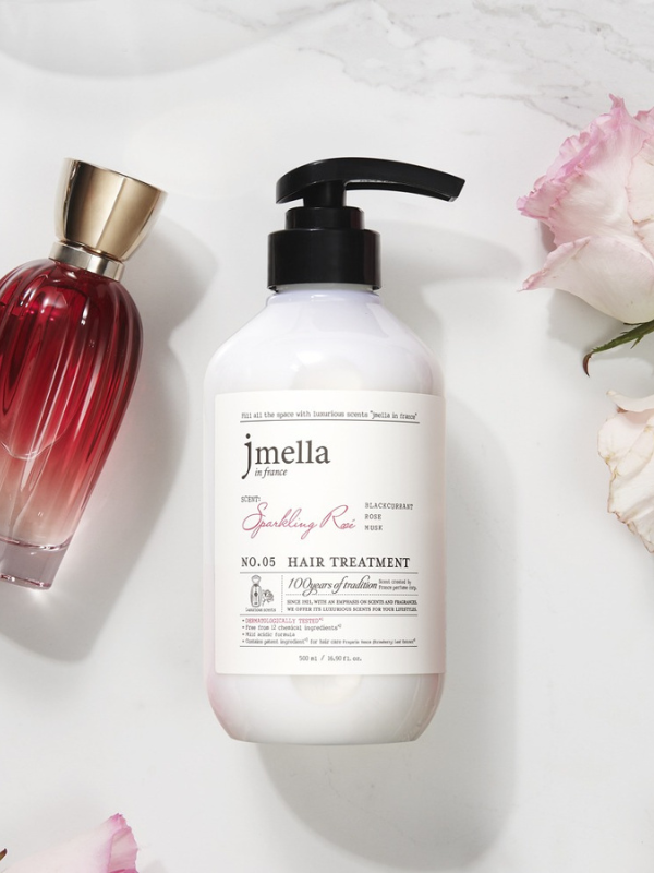 Jmella In France Sparkling Rose Hair Treatment 500ml bottle with rose fragrance