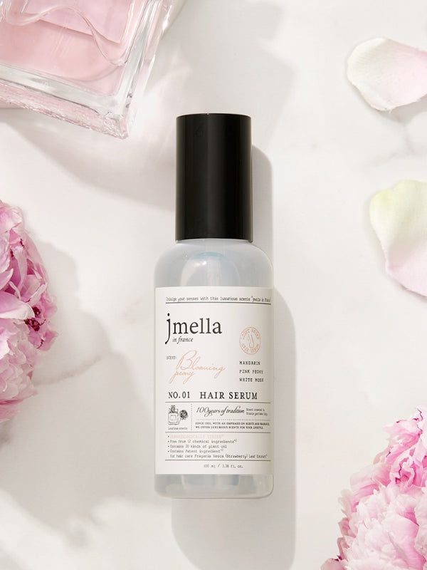 Jmella In France Blooming Peony Hair Serum 100ml bottle with peony fragrance