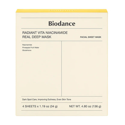 Biodance Niacinamide Mask packaging with 2% niacinamide and glutathione