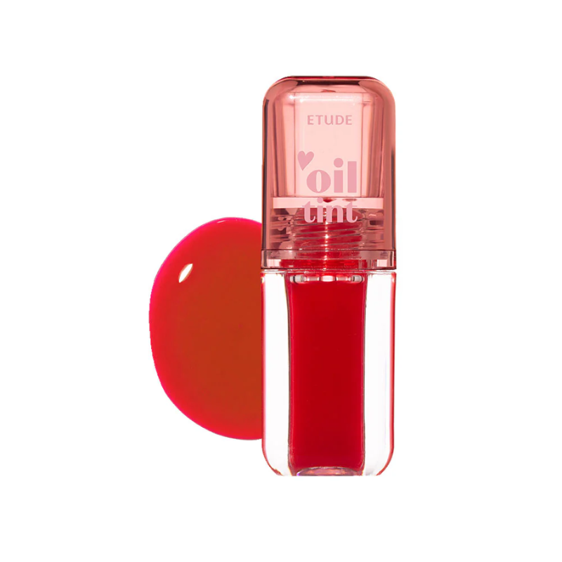 Red lip gloss with a clear cap on a white background