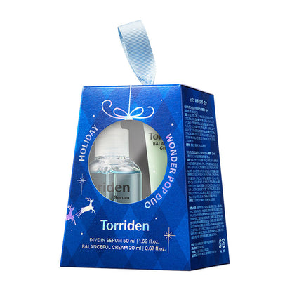 Torriden Holiday Wonder/Pop Duo limited-edition Korean skincare set in festive blue packaging