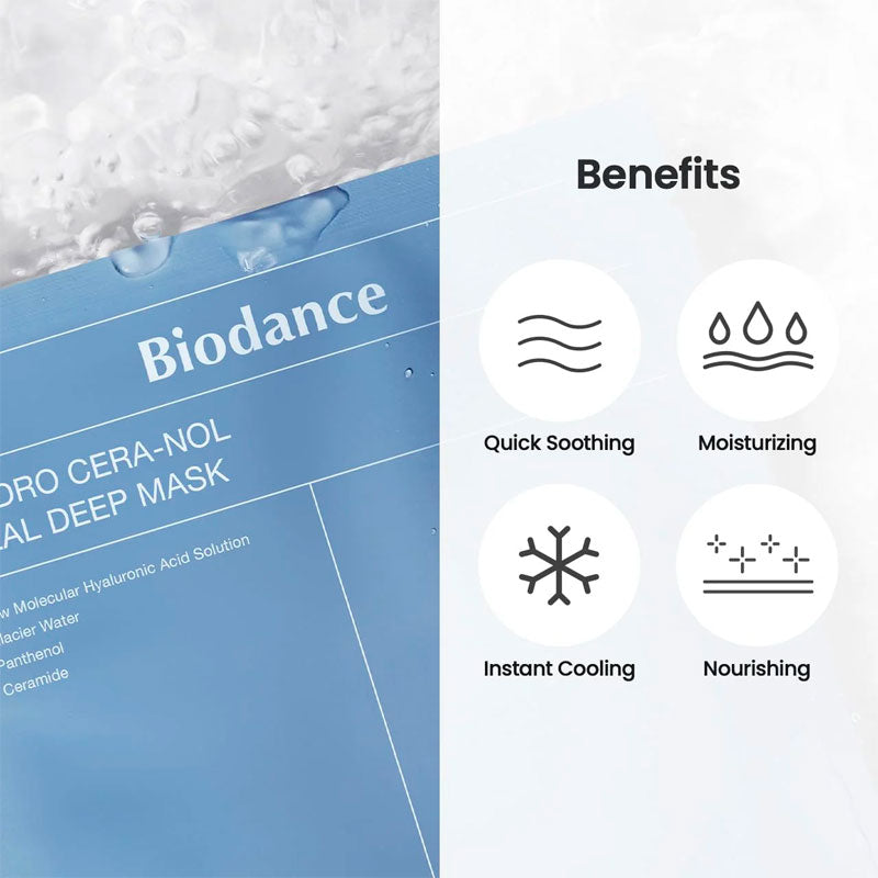 Biodance Hydro Cera-nol Mask glacial water and barrier repair ingredients
