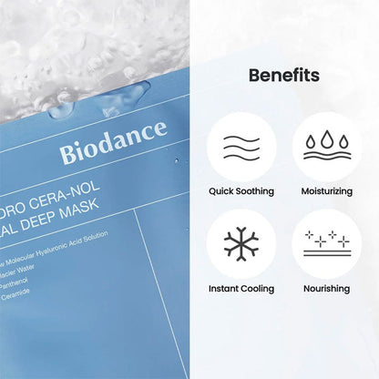 Biodance Hydro Cera-nol Mask glacial water and barrier repair ingredients
