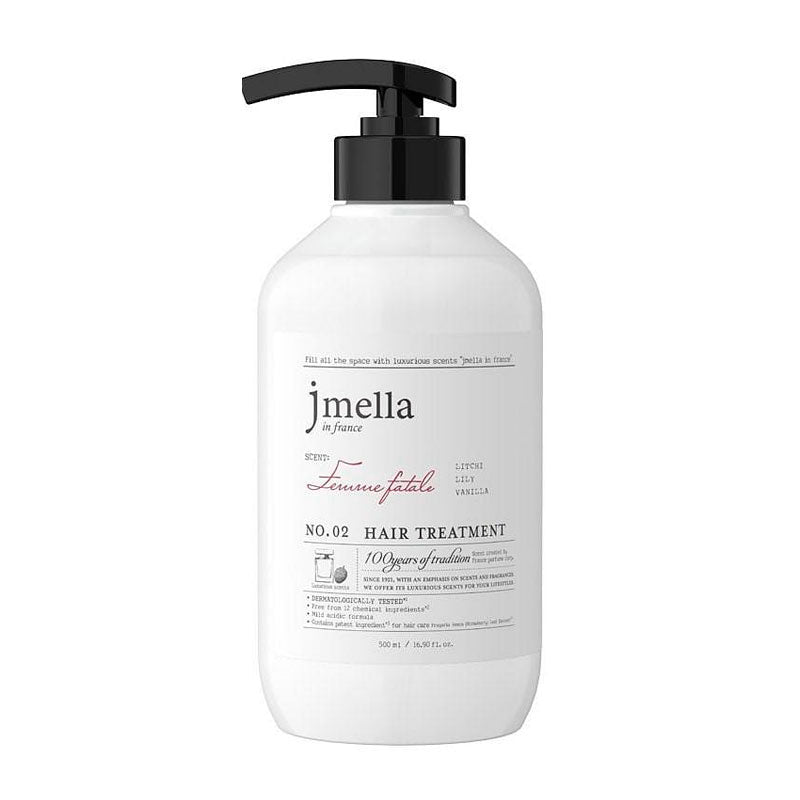 Jmella Femme Fatale Hair Treatment packaging showing nourishing formula